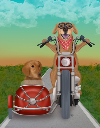 Picture of GOLDEN RETRIEVER CHOPPER AND SIDECAR
