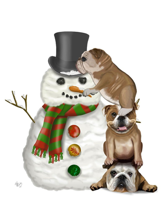 Picture of CHRISTMAS ENGLISH BULLDOGS BUILDING SNOWMAN