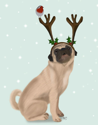 Picture of CHRISTMAS PUG WITH ANTLERS AND ROBIN