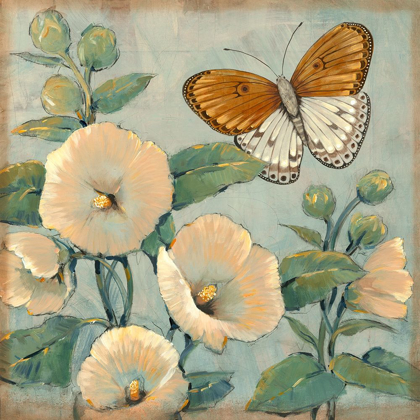 Picture of BUTTERFLY AND HOLLYHOCKS I