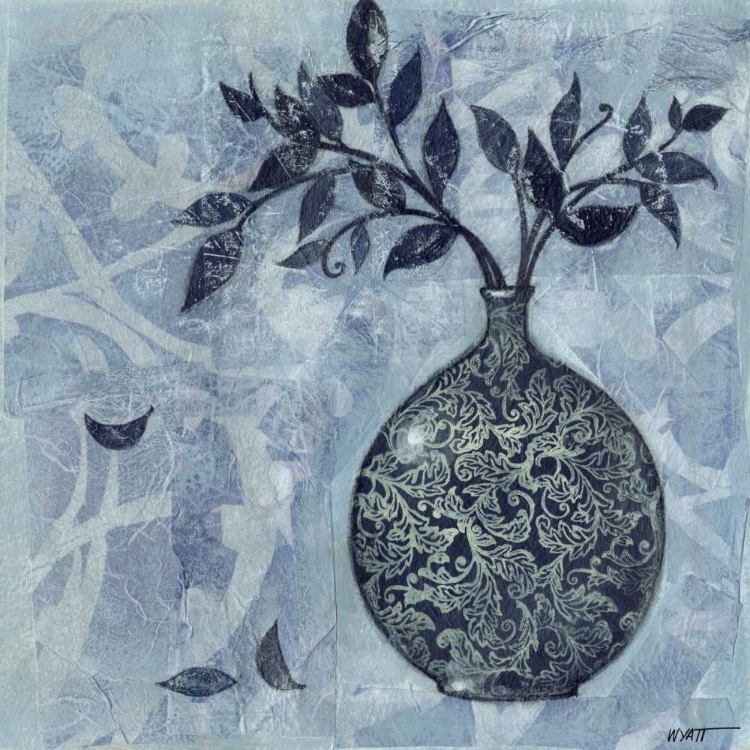 Picture of ORNATE VASE WITH INDIGO LEAVES I