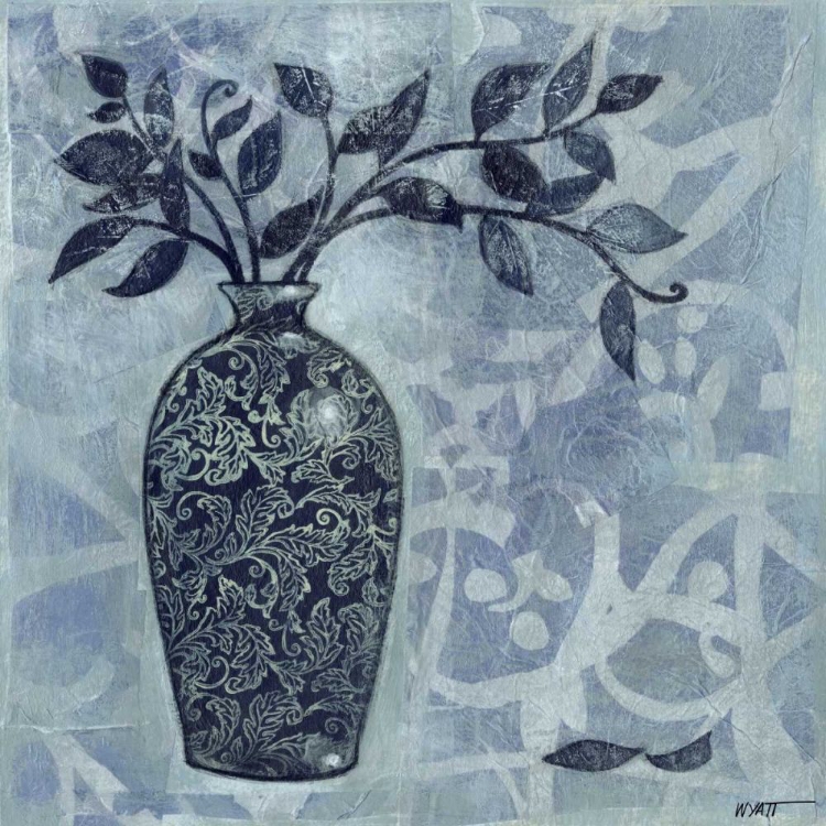 Picture of ORNATE VASE WITH INDIGO LEAVES II
