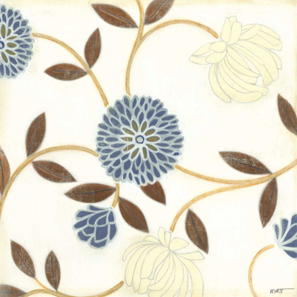 Picture of BLUE AND CREAM FLOWERS ON SILK I