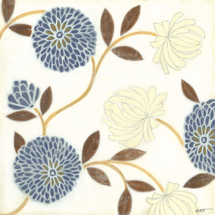 Picture of BLUE AND CREAM FLOWERS ON SILK II