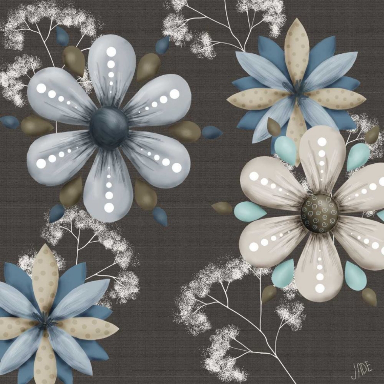 Picture of BLUE FLORAL ON SEPIA I
