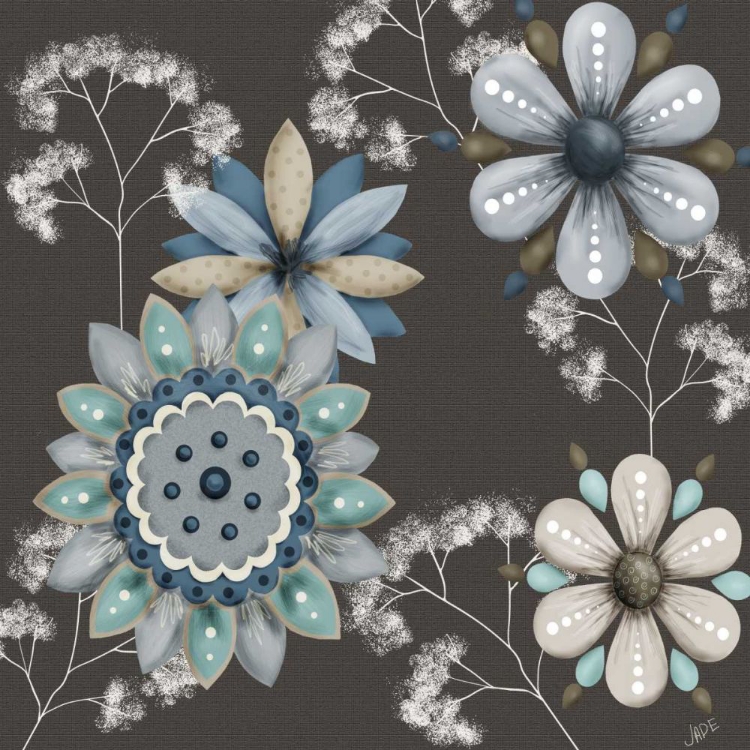 Picture of BLUE FLORAL ON SEPIA II