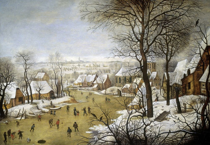 Picture of A WINTER LANDSCAPE WITH SKATERS AND A BIRD TRAP