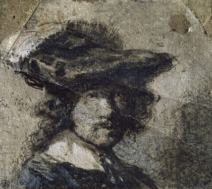 Picture of SELF PORTRAIT WITH CAP OF FEATHERS AND A WHITECOLLAR - STUDY