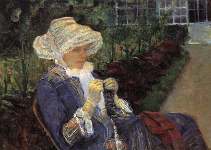 Picture of LYDIA CROCHETING IN THE GARDEN AT MARLY 1880