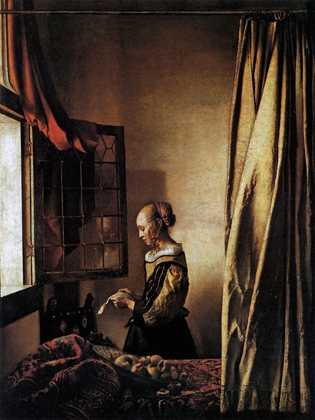 Picture of GIRL READING A LETTER AT AN OPEN WINDOW