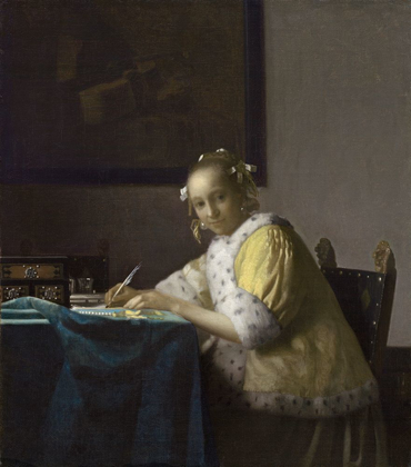 Picture of WRITING LADY IN YELLOW JACKET