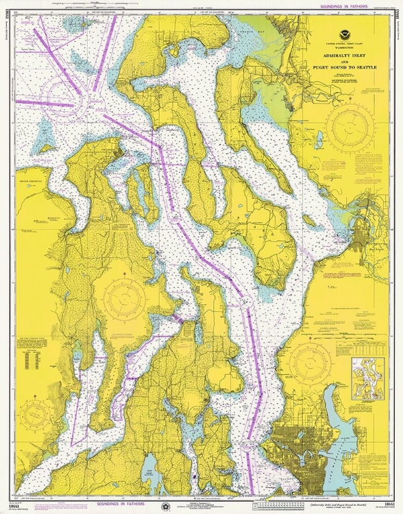 Picture of NAUTICAL CHART - ADMIRALTY INLET AND PUGET SOUND TO SEATTLE CA. 1975