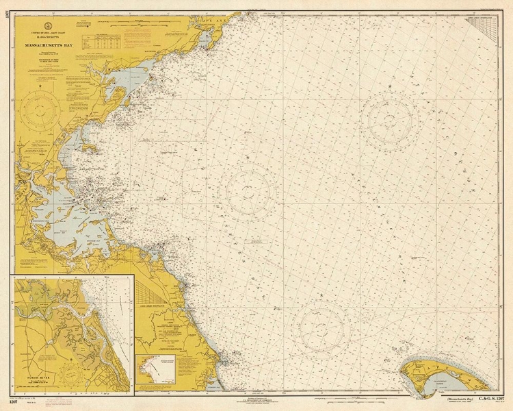 Picture of NAUTICAL CHART - MASSACHUSETTS BAY CA. 1970 - SEPIA TINTED