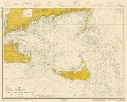 Picture of NAUTICAL CHART - NANTUCKET SOUND AND APPROACHES CA. 1973 - SEPIA TINTED