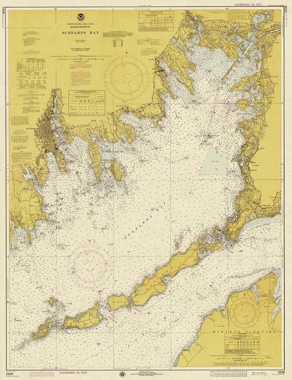 Picture of NAUTICAL CHART - BUZZARDS BAY CA. 1974 - SEPIA TINTED