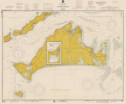 Picture of NAUTICAL CHART - MARTHAS VINEYARD CA. 1975 - SEPIA TINTED