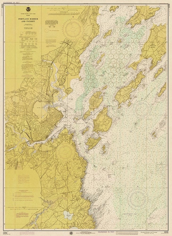 Picture of NAUTICAL CHART - PORTLAND HARBOR AND VICINITY CA. 1974 - SEPIA TINTED