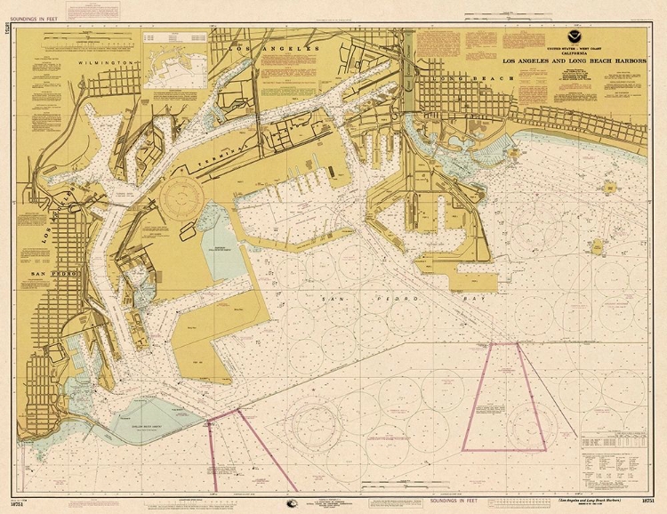 Picture of NAUTICAL CHART - LOS ANGELES AND LONG BEACH HARBORS CA. 1998 - SEPIA TINTED