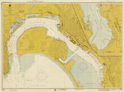 Picture of NAUTICAL CHART - SAN DIEGO BAY CA. 1974 - SEPIA TINTED