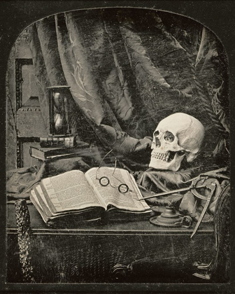Picture of STILL LIFE WITH SKULL, OPEN BOOK WITH GLASSES, AND HOURGLASS