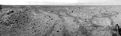 Picture of MARS GALE CRATER WITH TIRE TRACKS - PANORAMIC MOSAIC, AUGUST 15, 2014