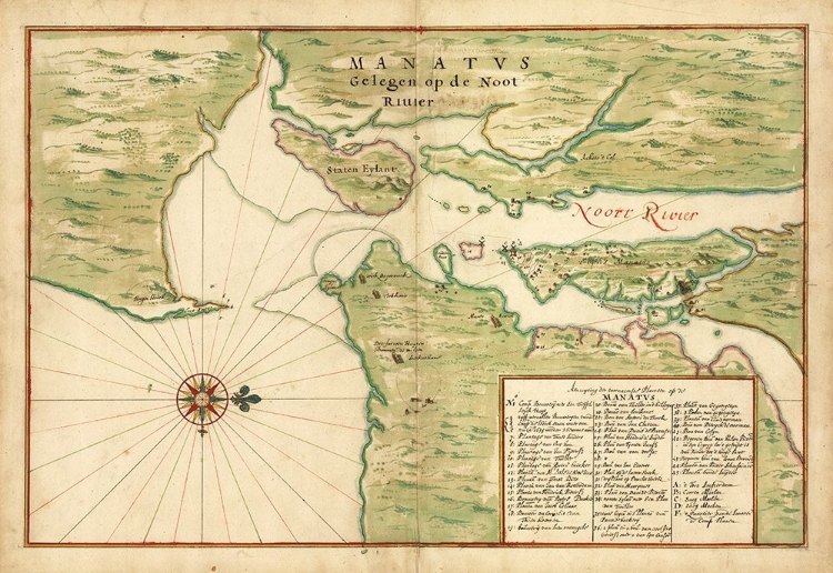 Picture of MAP OF NEW YORK CITY REGION - MANATVS GELEGEN OP DE NOOT RIUIER, 1639