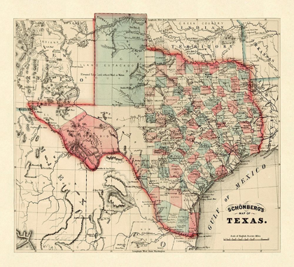 Picture of SCHONBERGS MAP OF TEXAS, 1866