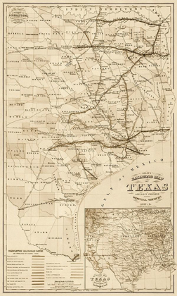 Picture of GRAYS RAILROAD MAP OF TEXAS - DECORATIVE SEPIA