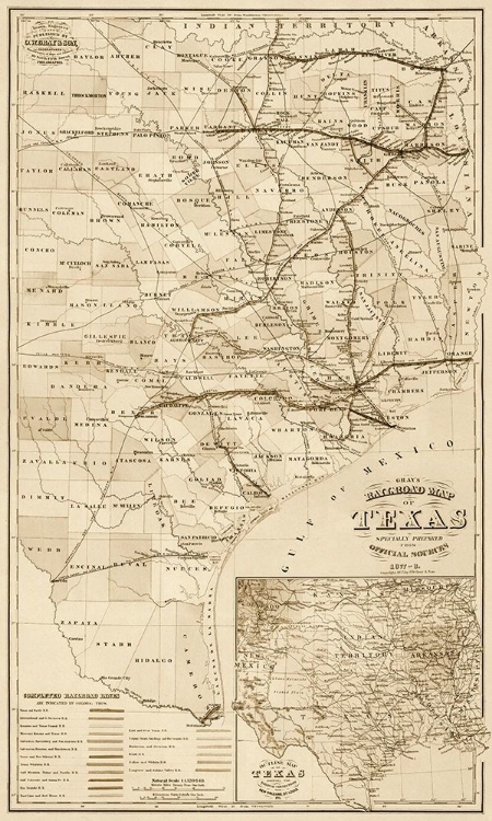 Picture of GRAYS RAILROAD MAP OF TEXAS - DECORATIVE SEPIA