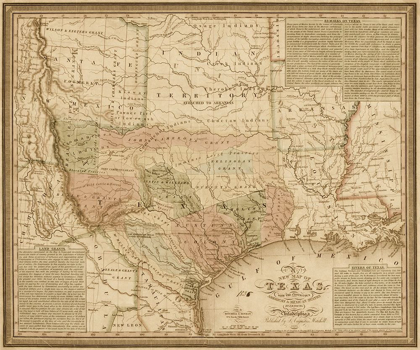 Picture of NEW MAP OF TEXAS : WITH THE CONTIGUOUS AMERICAN AND MEXICAN STATES, 1835 - DECORATIVE SEPIA