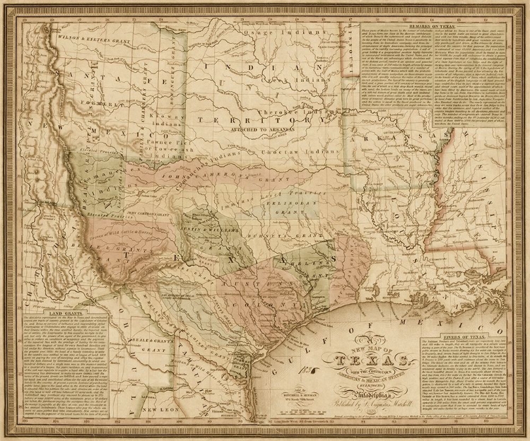 Picture of NEW MAP OF TEXAS : WITH THE CONTIGUOUS AMERICAN AND MEXICAN STATES, 1835 - DECORATIVE SEPIA