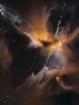 Picture of A NEWBORN STAR SHOOTS TWIN JETS OUT INTO SPACE