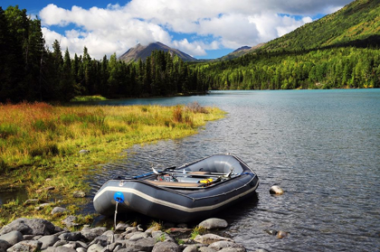 Picture of MOORED DINGY ON KENAI LAKE, KENAI PENINSULA, ALASKA, USA