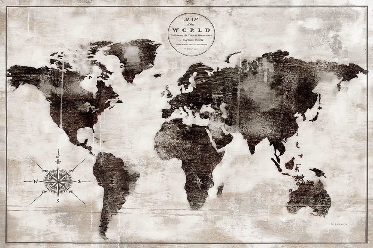 Picture of RUSTIC WORLD MAP BLACK AND WHITE