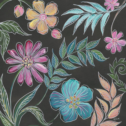 Picture of BOHO FLORALS ON BLACK I