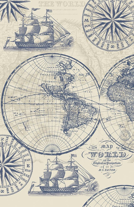 Picture of NAUTICAL OCEAN MAPS COORDIATE CREME