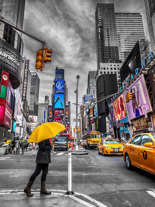 Picture of MAN WITH YELLOW UMBRELLA AT TIMES SQUARE, NEW YORK