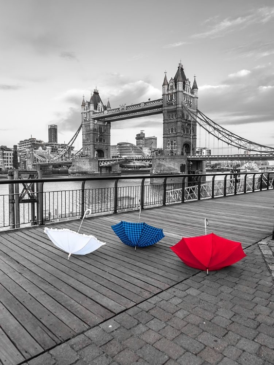 Picture of COLORFUL UMBRELLAS ON PROMENADE NEAR TOWER BRIDGE, LONDON, UK