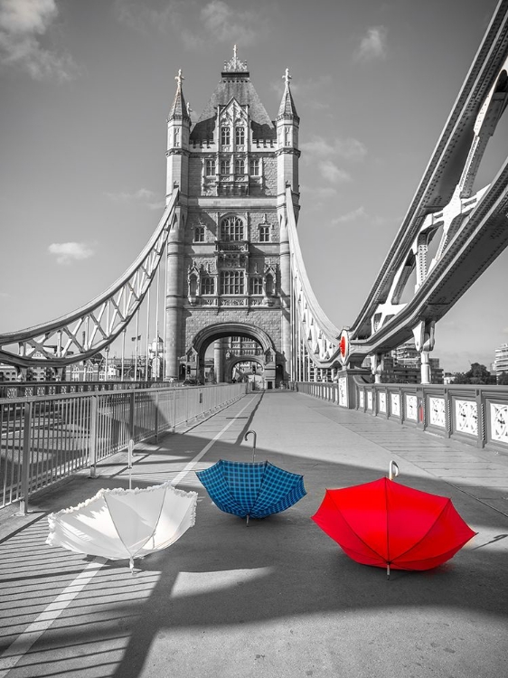 Picture of COLORFUL UMBRELLAS ON TOWER BRIDGE, LONDON, UK