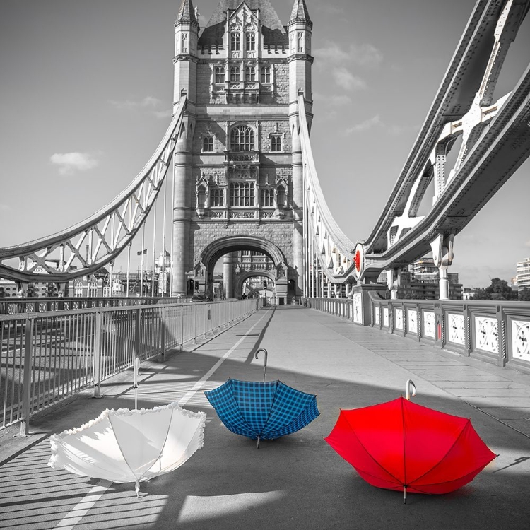 Picture of COLORFUL UMBRELLAS ON TOWER BRIDGE, LONDON, UK