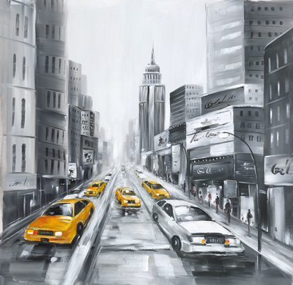 Picture of GRAYSCALE STREET WITH YELLOW CARS