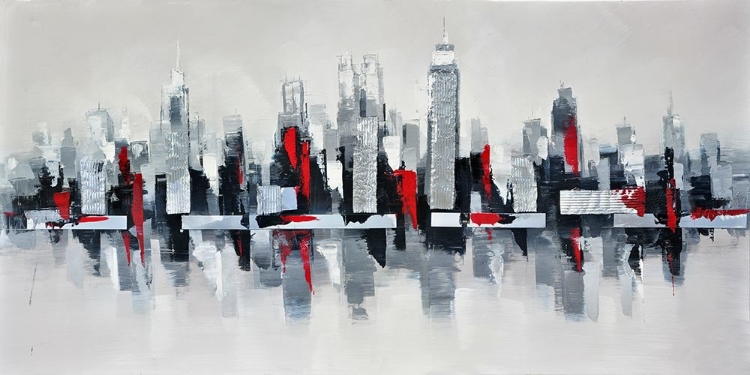 Picture of GRAY AND RED FLOATING CITYSCAPE