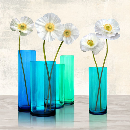 Picture of POPPIES IN CRYSTAL VASES (AQUA I)