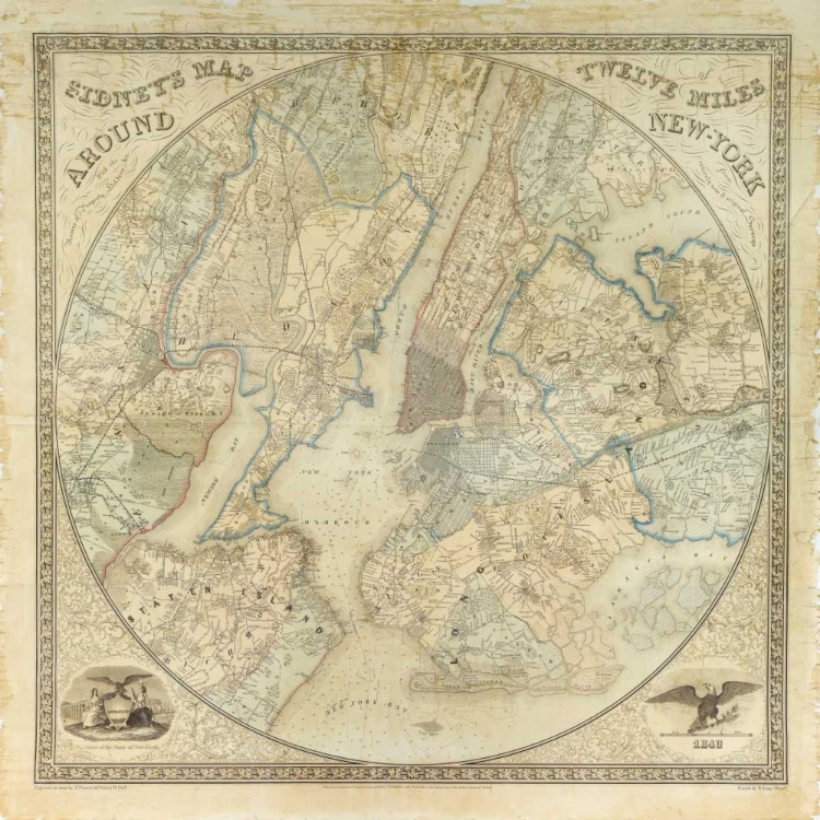 Picture of TWELVE MILES AROUND NY MAP, 1849