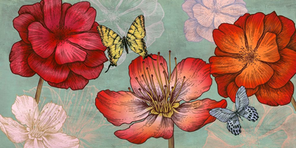 Picture of FLOWERS AND BUTTERFLIES (AQUA)