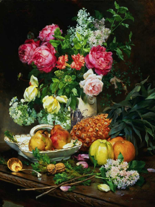 Picture of PAINTING OF ROSES IN A VASE, PEARS IN A PORCELAIN BOWL