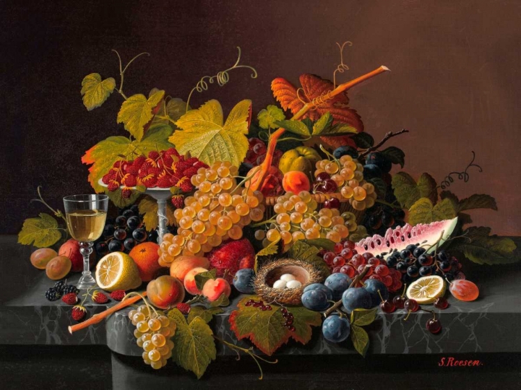 Picture of STILL LIFE WITH FRUIT AND BIRDS NEST
