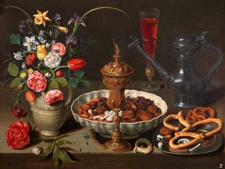 Picture of STILL LIFE OF FLOWERS AND DRIED FRUIT