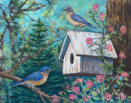 Picture of BLUE BIRDS AND HOUSE