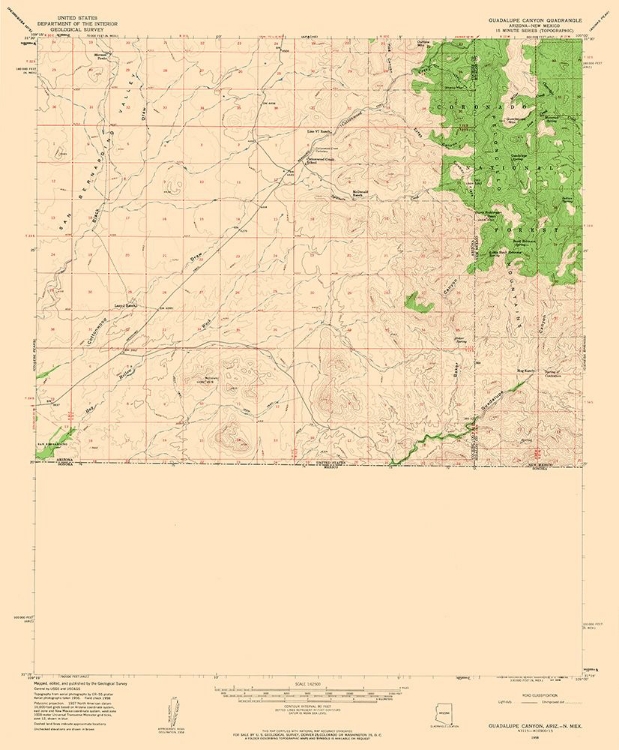 Picture of GUADALUPE CANYON ARIZONA QUAD - USGS 1958